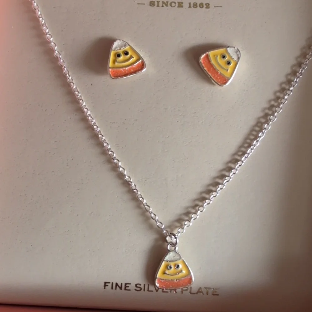 FAO Schwarz Fine Silver Plate Candy Corn Necklace Set